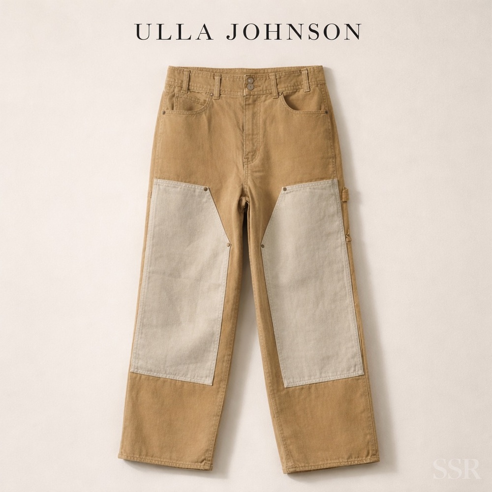 Ulla Johnson Olympia Patchwork Denim Jeans 28 Limestone Carpenter Panel NWT USA